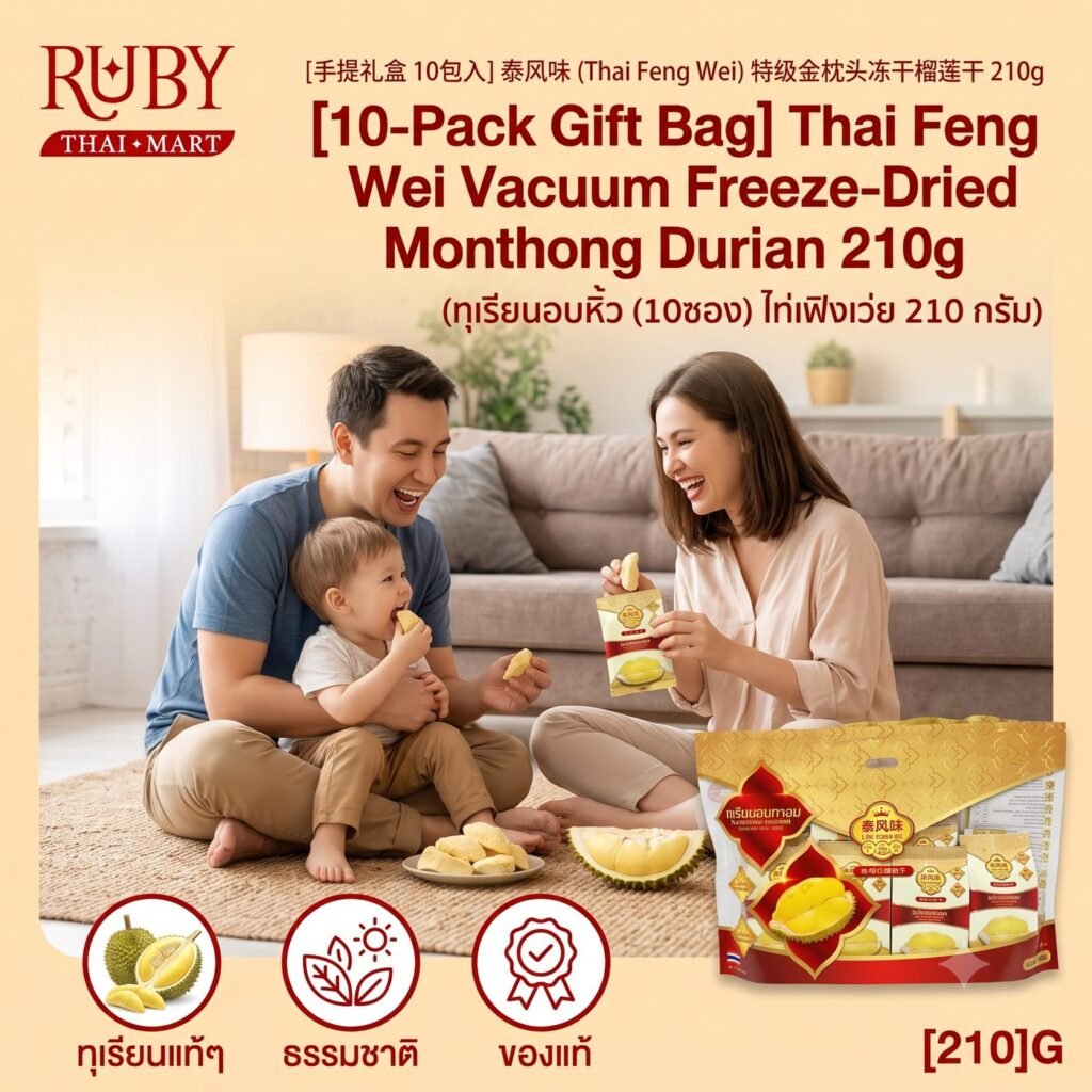🔥 [แพ็คหูหิ้ว 10 ซอง] ทุเรียนหมอนทองอบกรอบ ไท่เฟิงเว่ย (Thai Feng Wei) 210g - เกรดพรีเมียม หอมหวาน กรอบฟู ของฝากยอดฮิต! 🔥