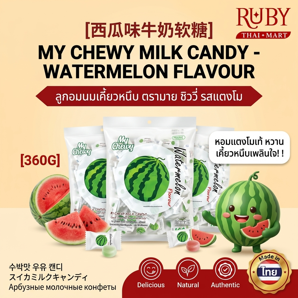 🔥 ลูกอมเคี้ยวหนึบ ตรามาย ชิววี่ (My Chewy) รสแตงโม หอมหวานฉ่ำชื่นใจ ดับร้อน เคี้ยวสนุกเพลินใจตลอดวัน! 🔥