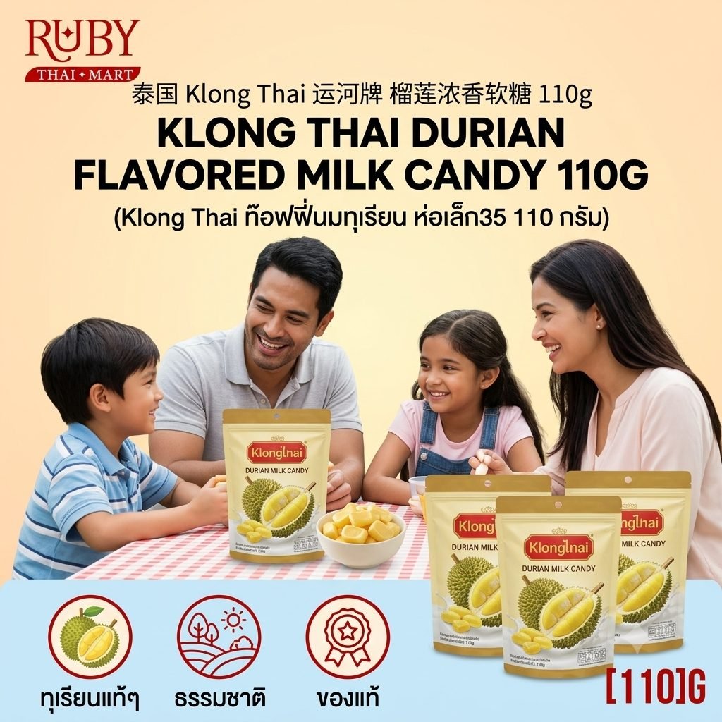 🔥 ท๊อฟฟี่นมกลิ่นทุเรียน ตราคลองไทย (Durian Milk Candy) 110g - หอม หวาน มัน นมวัวแท้ผสมทุเรียน เคี้ยวหนึบเพลิน! 🔥