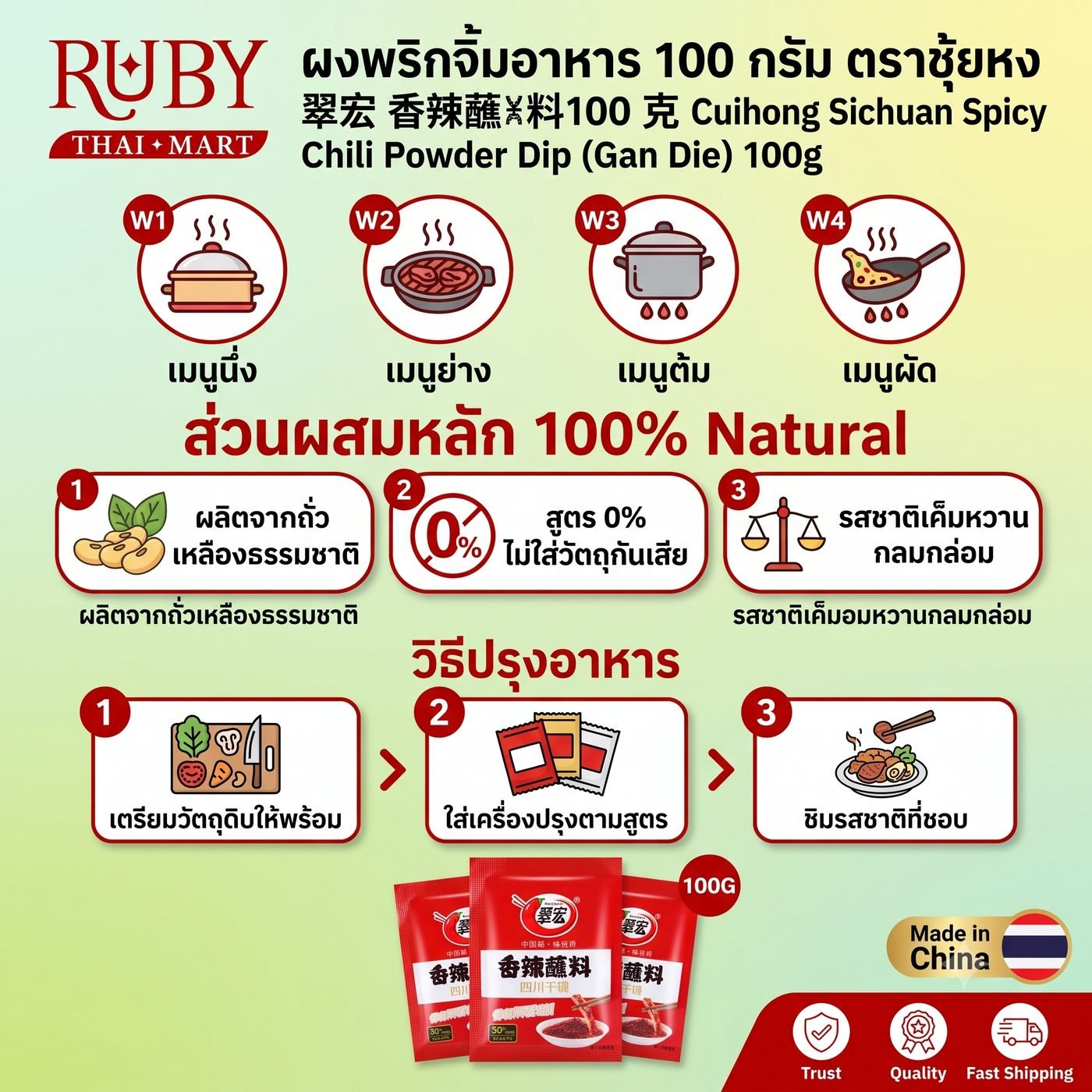 🔥 พริกผงจิ้มหม่าล่าพรีเมียม ตราชุ้ยหง (Cuihong Spicy Dip) 100g - พริกจิ้มชาบูหม่าล่า ปิ้งย่าง ของทอด เผ็ด ชา หอมงาขาว อร่อยแซ่บ! 🔥 - Image 3