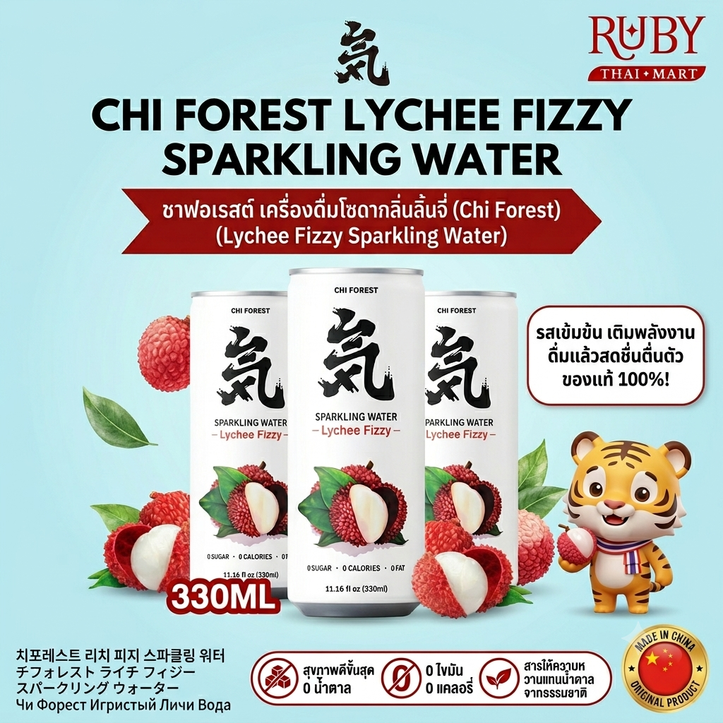 🔥 ชาฟอเรสต์ เครื่องดื่มโซดากลิ่นลิ้นจี่ (Chi Forest) 330ml - หวานฉ่ำลิ้นจี่เสมือนเด็ดจากต้น 0 น้ำตาล 0 แคลอรี่! 🔥