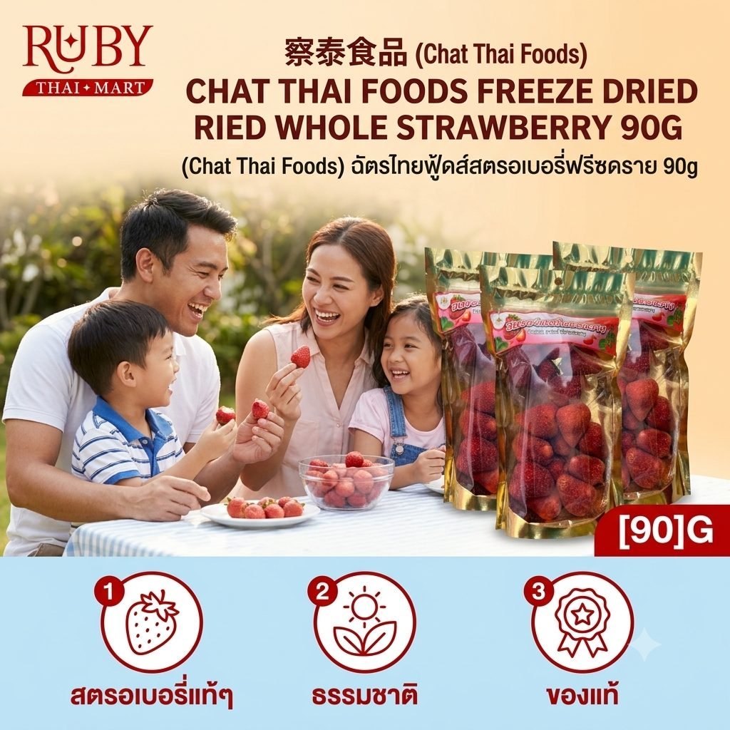 🔥 สตรอเบอร์รี่อบแห้งฟรีซดราย ตราฉัตรไทยฟู้ดส์ 90g - สตรอเบอร์รี่แท้เต็มลูก เปรี้ยวอมหวาน กรอบฟู หอมสดชื่น! 🔥