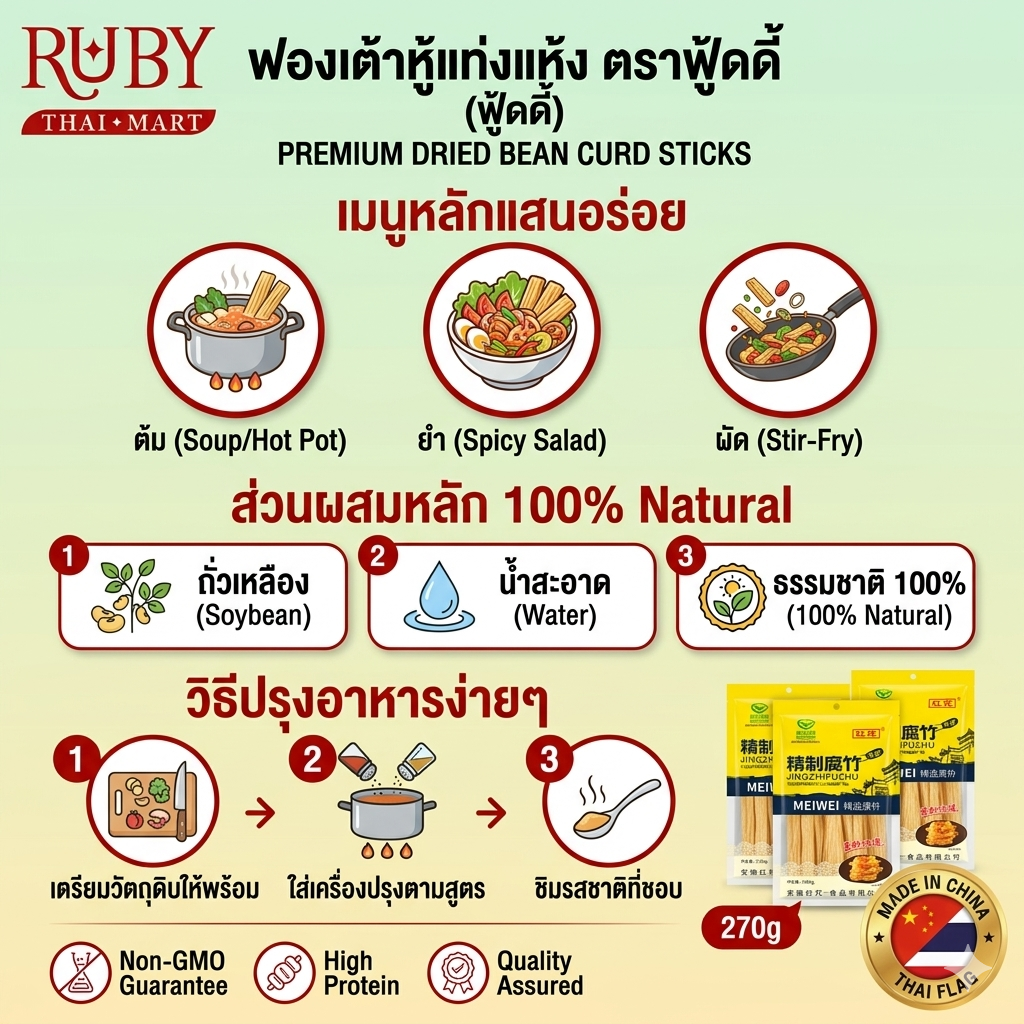 🔥 ฟองเต้าหู้แท่งเกรดพรีเมียม ตราฟู้ดดี้ 200g - โปรตีนสูง หอมกลิ่นถั่วเหลืองธรรมชาติ เหนียวนุ่มอร่อย! 🔥 - Image 3