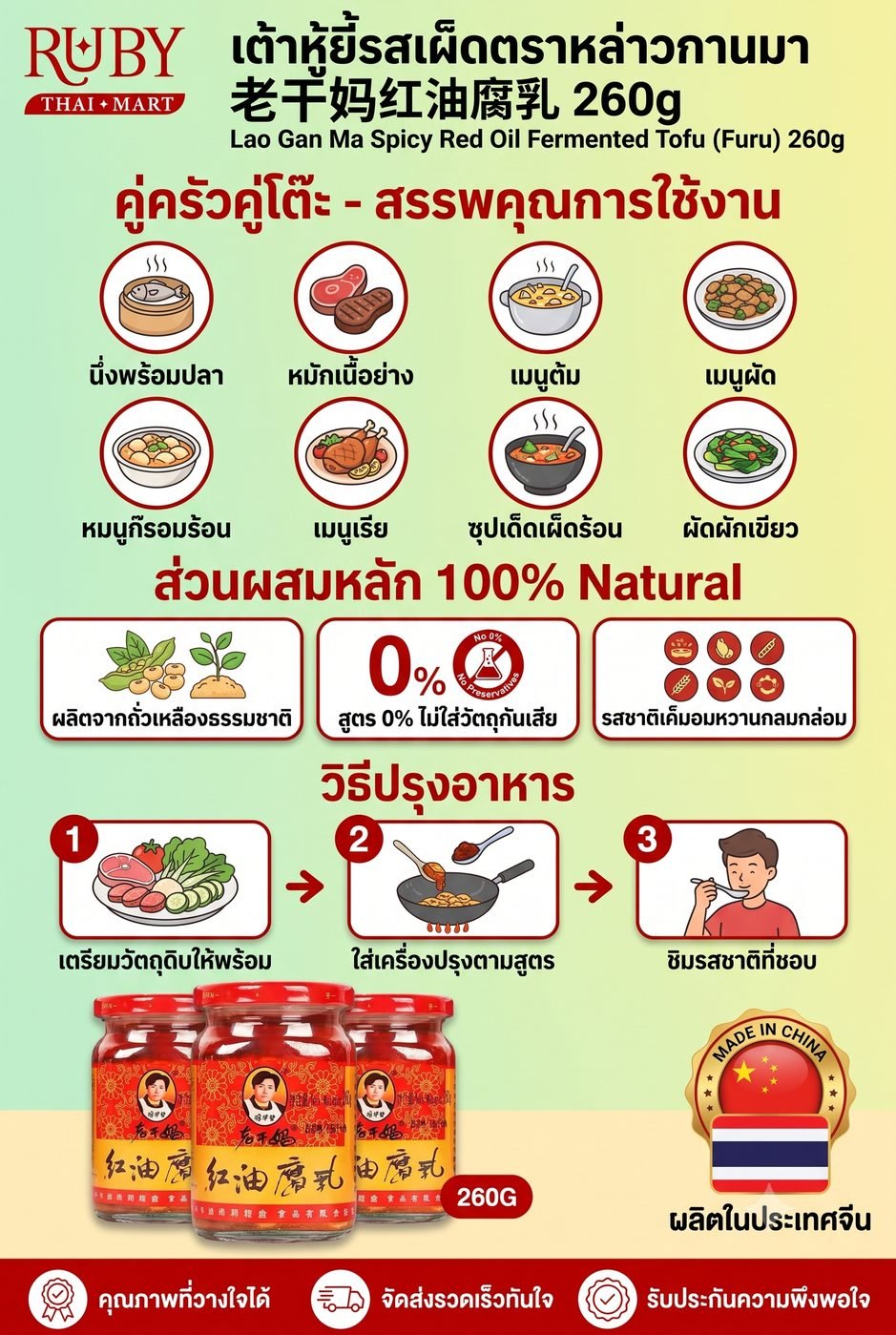 🔥 เต้าหู้ยี้ผสมน้ำมันพริก ตราเหล่ากันมา (Lao Gan Ma Fermented Tofu) 260g - เนื้อเนียนนุ่ม หอมมัน เค็มเผ็ดกลมกล่อม ทานกับข้าวต้มฟินสุดๆ! 🔥 - Image 2