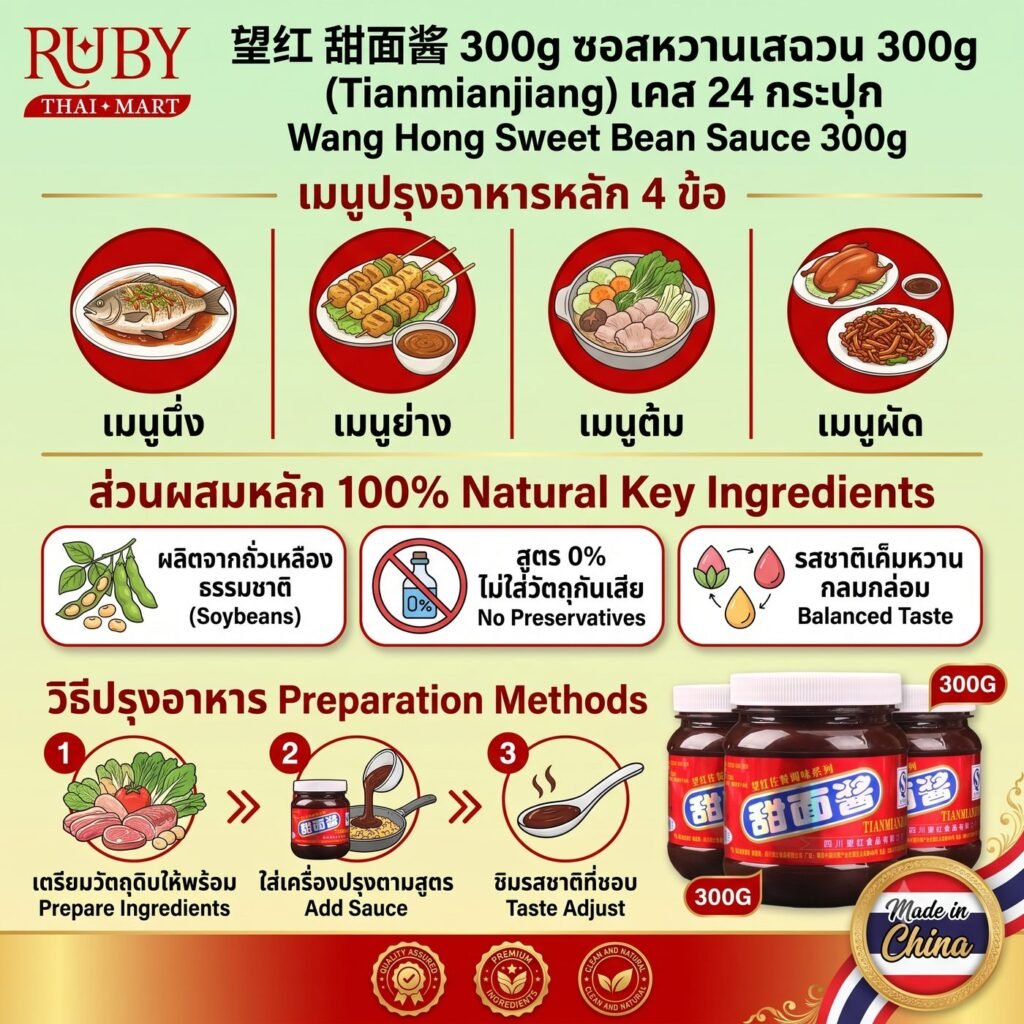 🔥 ซอสหวานเสฉวน / เต้าเจี้ยวหวาน ตราหวังหง (Tianmianjiang) 300g - รสหวานเค็มกลมกล่อม ทำเป็ดปักกิ่ง หมูผัดซอสหวานอร่อยเป๊ะ! 🔥
