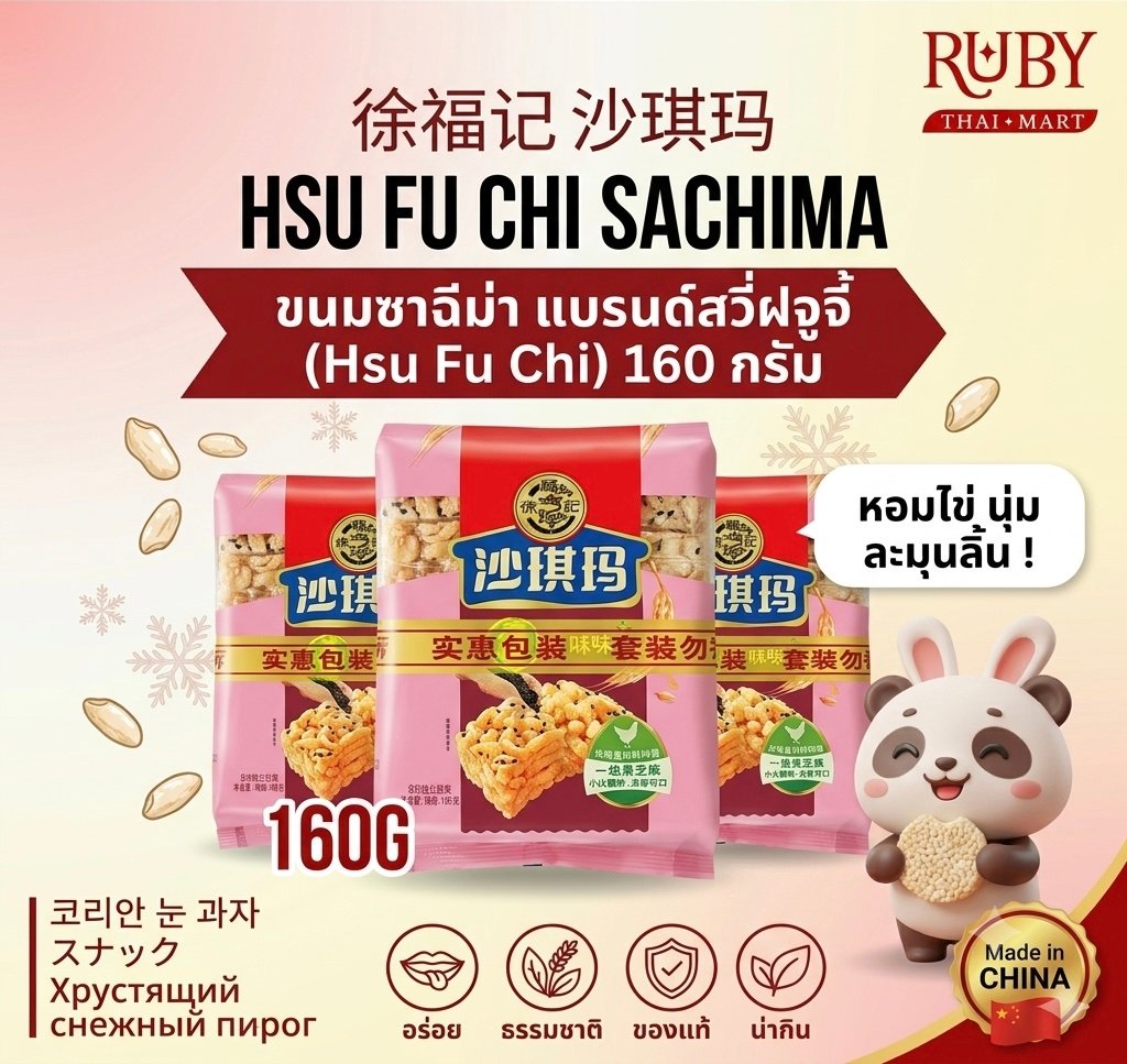 🔥 ขนมซาฉีม่า (ขนมถั่วตัดเคลือบไข่) สวี่ฝูจี้ 160g - ขนมข้าวพองเคลือบไข่สูตรต้นตำรับ หอมไข่ นุ่มละมุน อร่อยทานเพลิน! 🔥