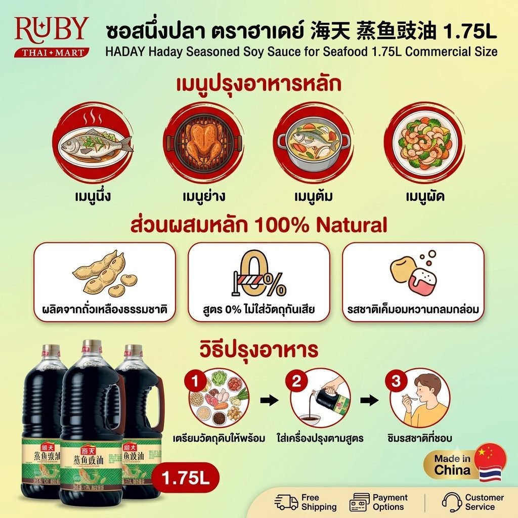 🔥 ซอสนึ่งปลา ตราฮาเดย์ (Haday Seasoned Soy Sauce for Seafood) แกลลอนใหญ่ 1.75L - ซีอิ๊วหมักพรีเมียม หอม รสนัว ระดับร้านอาหาร! 🔥 - Image 3