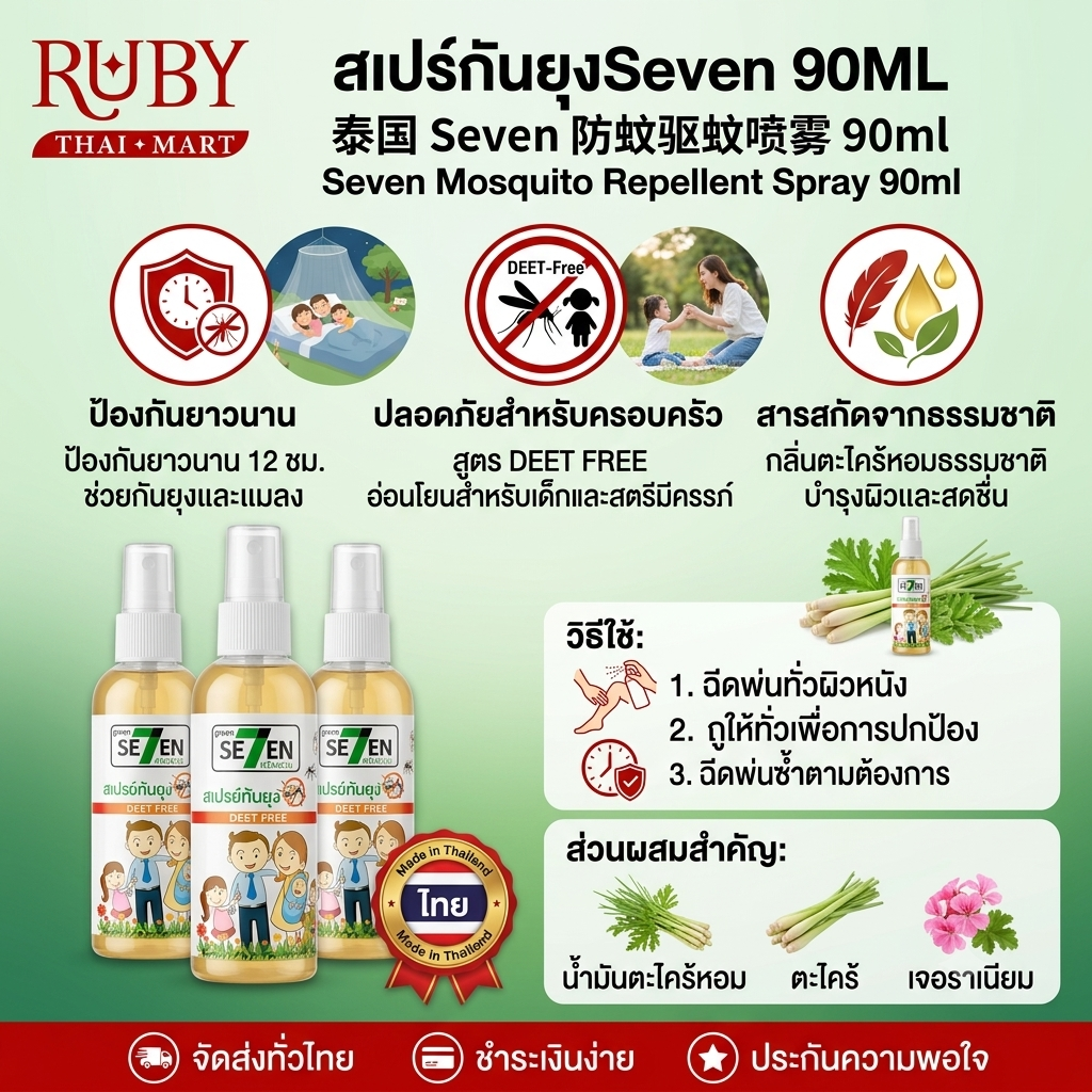 ðĨ āļŠāđāļāļĢāļĒāđāļāļąāļāļĒāļļāļ āđāļāđāļ§āđāļ (Seven Mosquito Repellent Spray) 90ml - āļāļāļāđāļāļāļāļīāļ§āļāļēāļāļĒāļļāļāļĢāđāļēāļĒ āļāđāļāļāđāļĒāļ āļāļĨāļāļāļ āļąāļĒ! ðĨ - Image 2