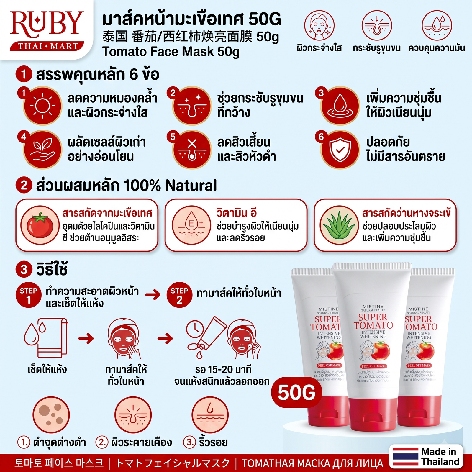 🔥 ครีมมาสก์หน้าสูตรมะเขือเทศ (Tomato Face Mask) 50g - อุดมด้วยไลโคปีน ผิวอมชมพู สดใส สุขภาพดี! 🔥 - Image 3