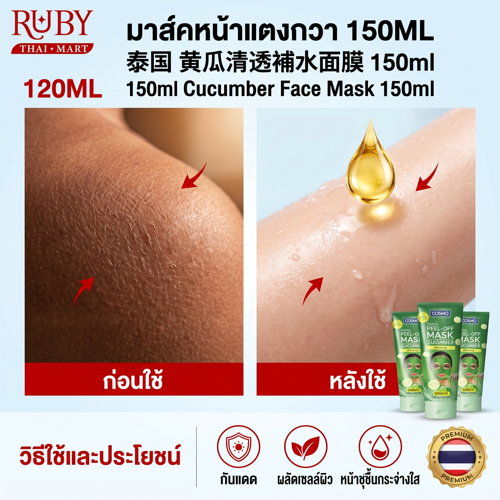🔥 ครีมมาสก์หน้าสูตรแตงกวา (Cucumber Face Mask) 150ml - คืนความสดชื่น กระชับรูขุมขน ผิวหน้าฉ่ำน้ำ! 🔥