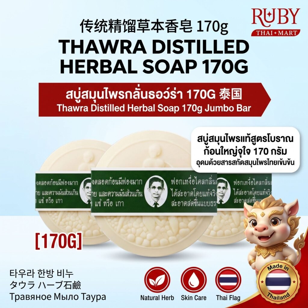 🔥 สบู่สมุนไพรกลั่น ธอว์ร่า (Thawra Distilled Herbal Soap) 170g - สบู่ก้อนใหญ่ ลดสิว ฝ้า ระงับกลิ่นกาย! 🔥