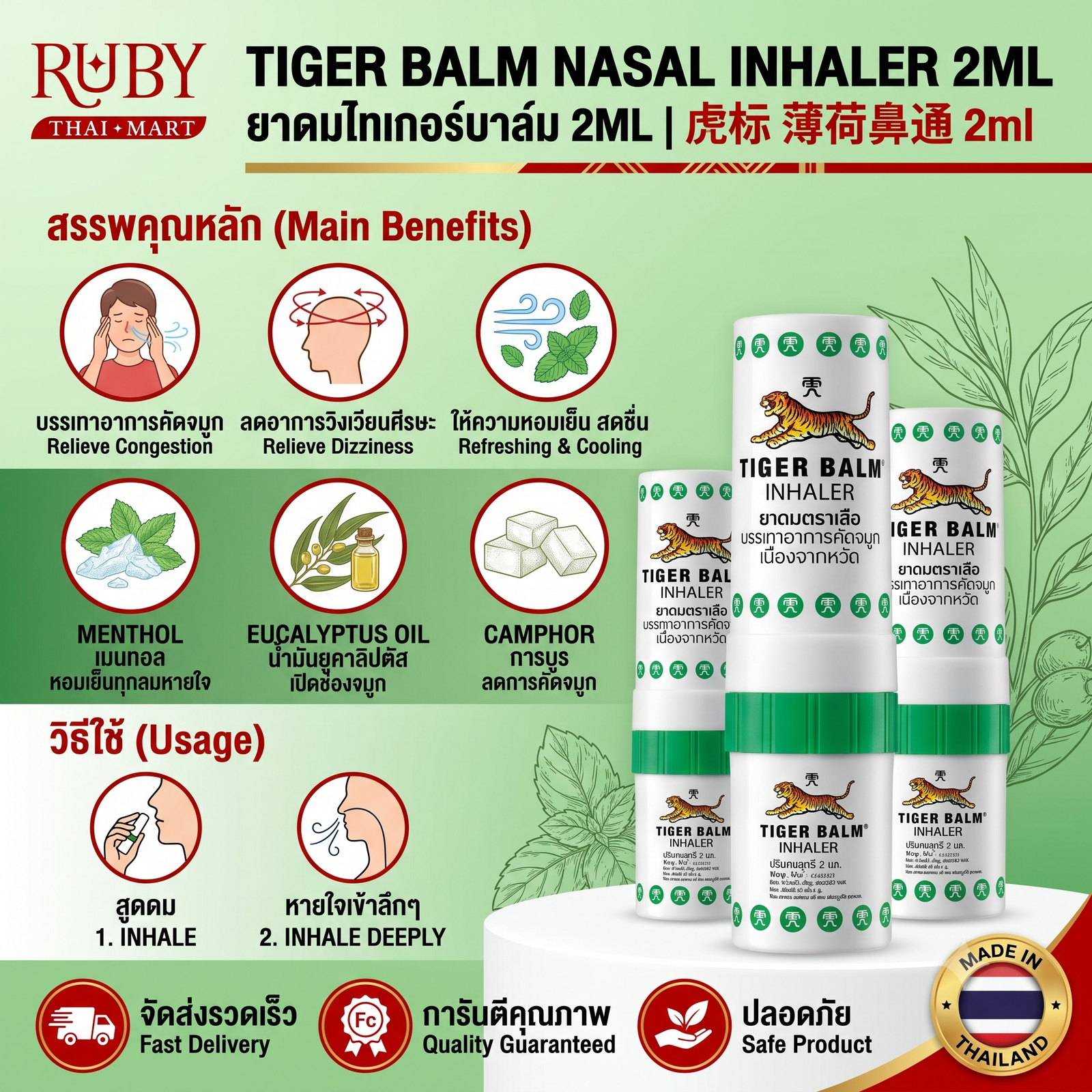 ðĨ āļĒāļēāļāļĄ āļāļĢāļēāđāļŠāļ·āļ (Tiger Balm Inhaler) 2ml - āļāļĨāļīāđāļāļŦāļāļĄāļŠāļĄāļļāļāđāļāļĢāđāļāļāļēāļ°āļāļąāļ§ āđāļĨāđāļāļāļĄāļđāļ āđāļāđāļ§āļīāļāđāļ§āļĩāļĒāļ āļāļāļāđāļāđ! ðĨ - Image 2
