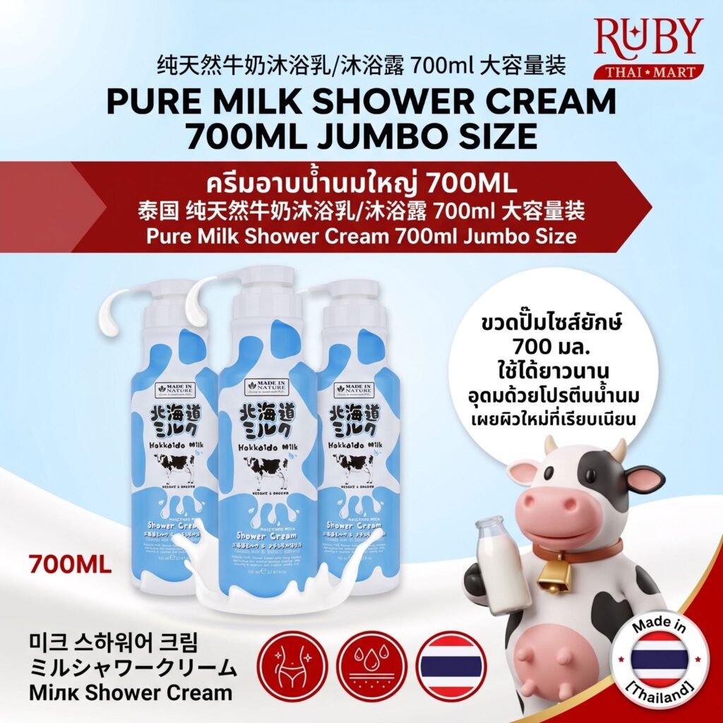 🔥 ครีมอาบน้ำสูตรน้ำนม (Milk Shower Cream) ขวดใหญ่ 700ml - อาบน้ำแร่แช่น้ำนม ผิวเนียนนุ่ม กระจ่างใส! 🔥