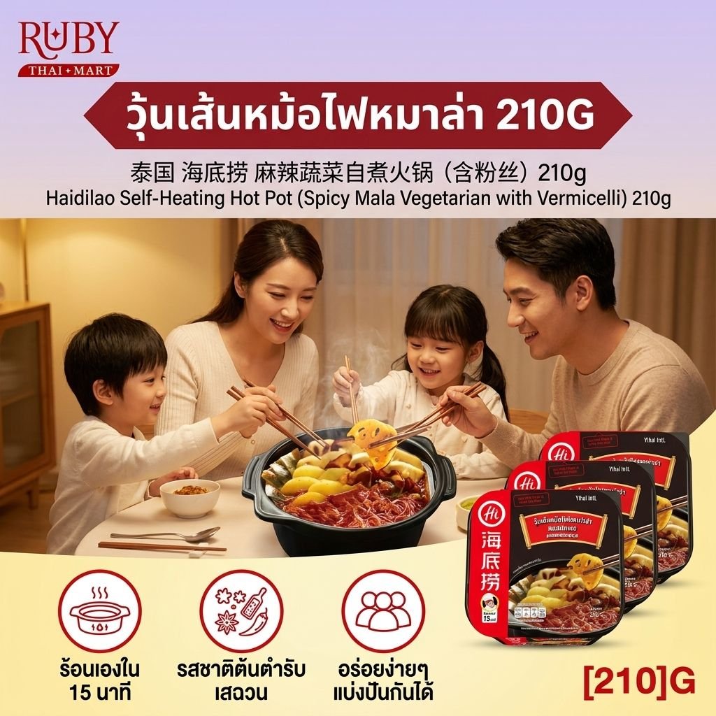 🔥 หม้อไฟสุกเองได้ ไห่ตี่เลา (Haidilao) รสหม่าล่าและผักดอง (วุ้นเส้น) 210g - ซุปหม่าล่าเผ็ดชา สไตล์มังสวิรัติ! 🔥 - Image 3