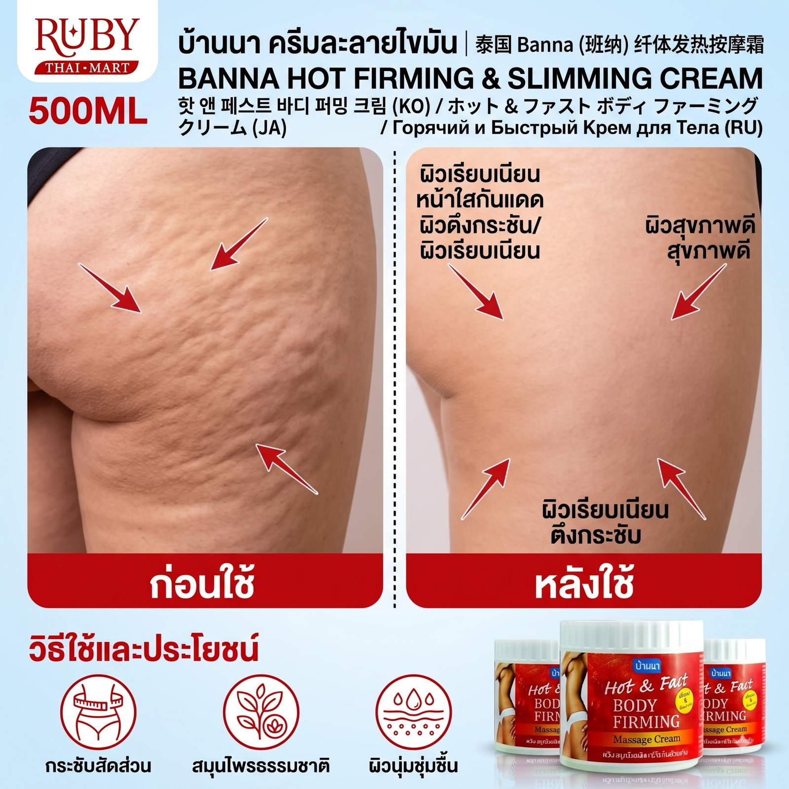 🔥 ครีมนวดกระชับสัดส่วน ตรา บ้านนา (Banna Firming Hot Cream) 500ml - ครีมละลายไขมันสูตรร้อน สลายเซลลูไลท์! 🔥 - Image 3