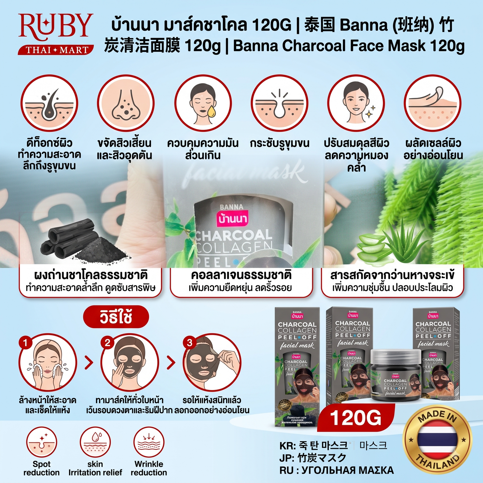 🔥 มาสก์หน้าชาโคล ตรา บ้านนา (Banna Charcoal Face Mask) 120g - ดูดซับสารพิษ ทำความสะอาดรูขุมขนล้ำลึก! 🔥 - Image 3