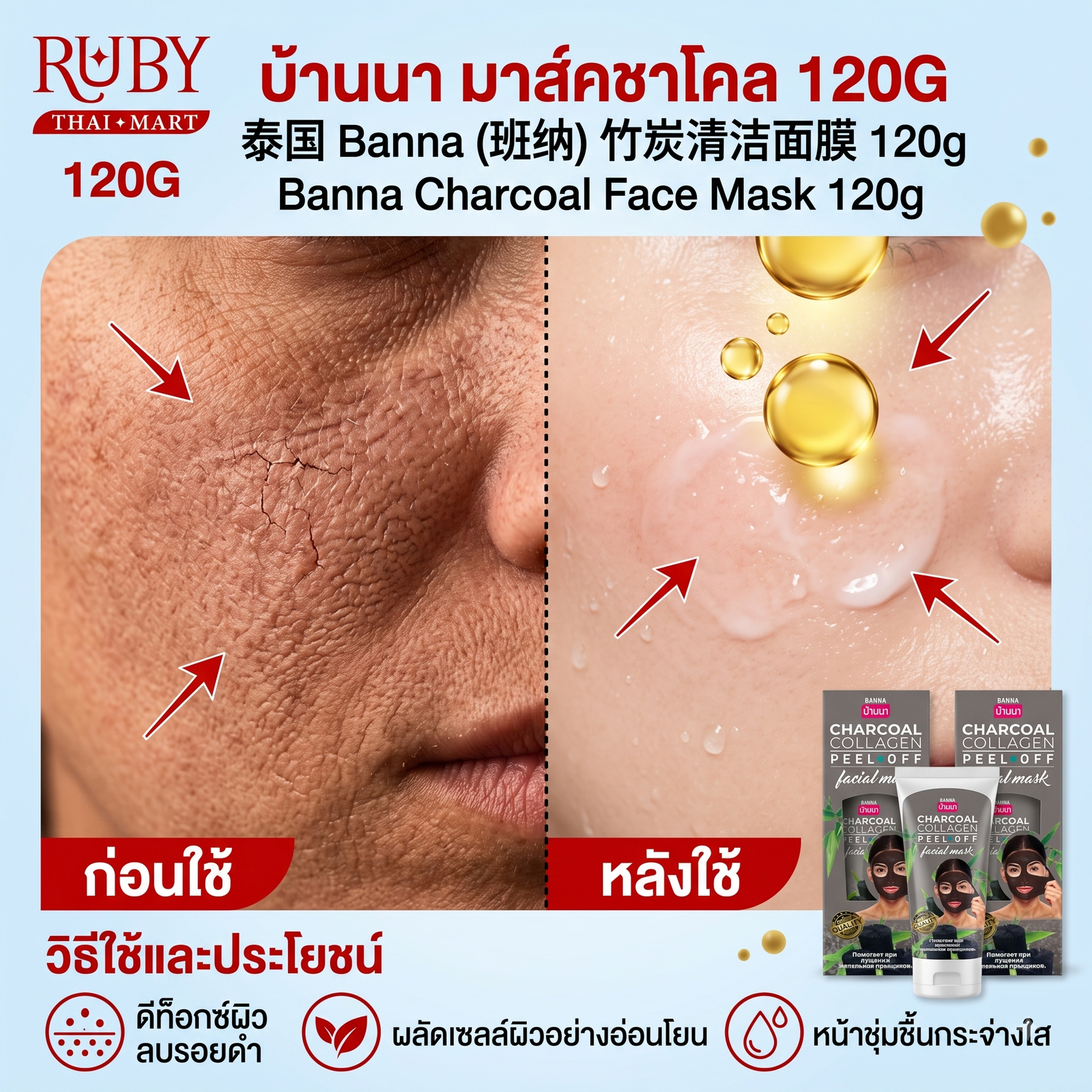 🔥 มาสก์หน้าชาโคล ตรา บ้านนา (Banna Charcoal Face Mask) 120g - ดูดซับสารพิษ ทำความสะอาดรูขุมขนล้ำลึก! 🔥 - Image 2