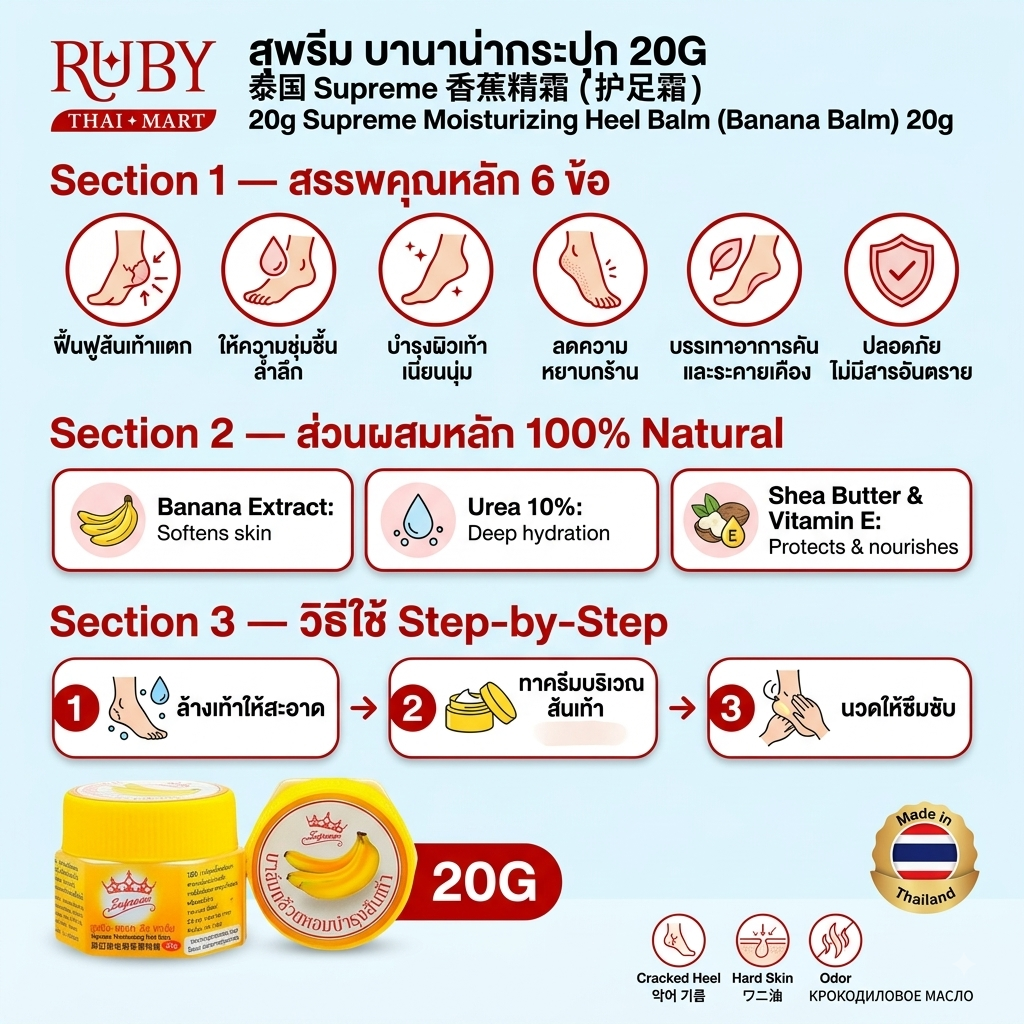 🔥 สุพรีม แครก ฮีล บาล์ม (Supreme Moisturizing Heel Balm) 20g - บาล์มกล้วยหอม บำรุงส้นเท้าแตก! 🔥 - Image 2