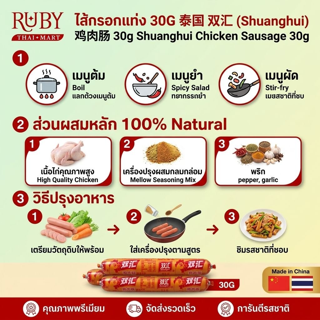 🔥 ไส้กรอกไก่ ตราชวงฮุ่ย (Shuanghui Chicken Sausage) 30g - ไส้กรอกจีนยอดฮิต เนื้อนุ่ม หอมอร่อย! 🔥 - Image 2