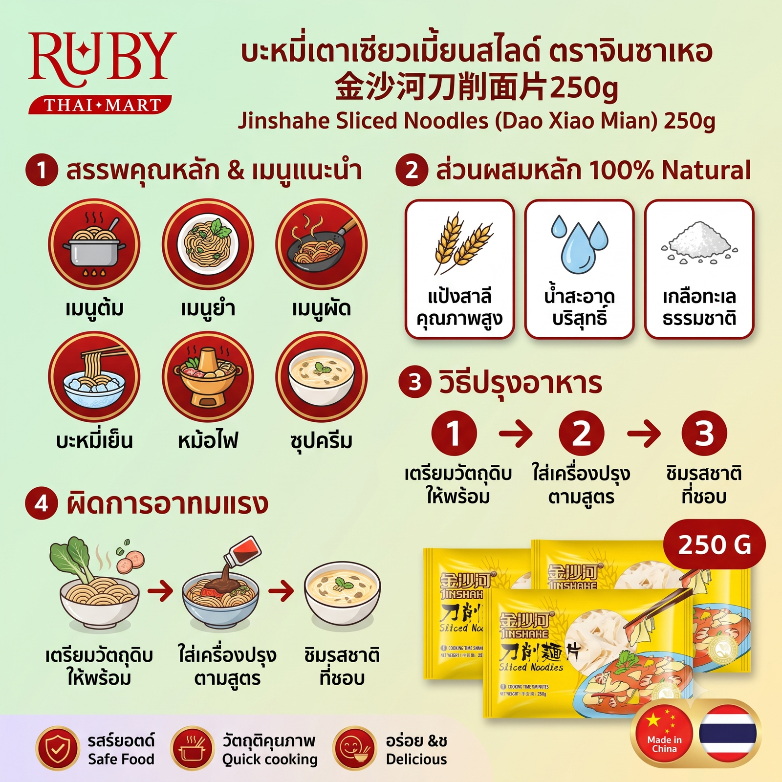 🔥 บะหมี่เตาเซียวเมี้ยน (เส้นแบนสไลด์) ตราจินซาเหอ (Jinshahe) 250g - เส้นเหนียวนุ่ม สไตล์จีนแท้ๆ! 🔥 - Image 3