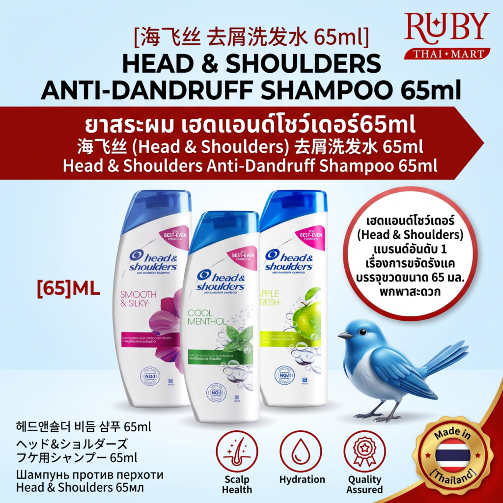 🔥 แชมพู เฮดแอนด์โชว์เดอร์ (Head & Shoulders Shampoo) 65ml - ขจัดรังแค ลดอาการคัน ไซส์พกพา! 🔥