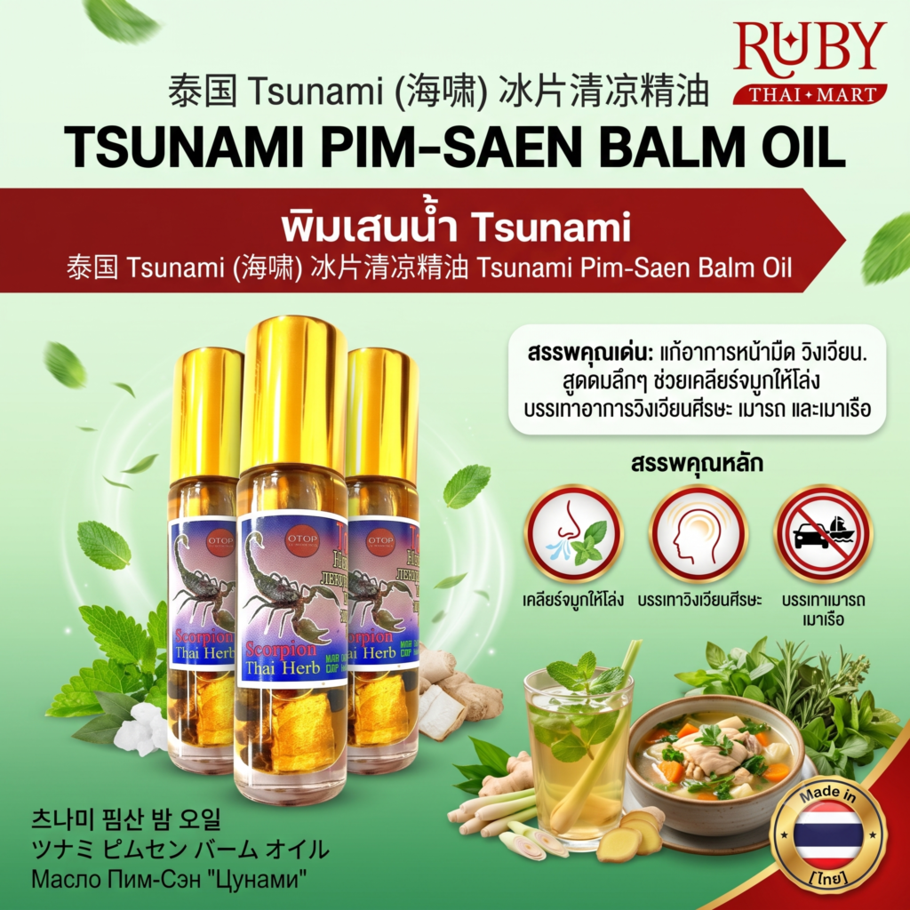 🔥 พิมเสนน้ำ ตราสึนามิ (Tsunami Pim-Saen Balm Oil) - หอมเย็นทะลุทะลวง แก้วิงเวียน สดชื่นทันใจ! 🔥