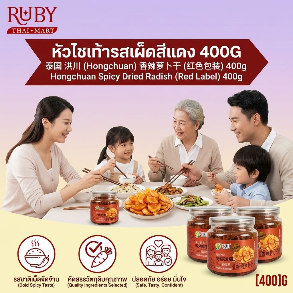 🔥 หัวไชเท้าอบแห้งรสเผ็ด ตราหงชวน (Hongchuan) ฉลากแดง 400g - ไชโป๊วปรุงรส เผ็ดแซ่บ กรอบสู้ฟัน! 🔥 - Image 3