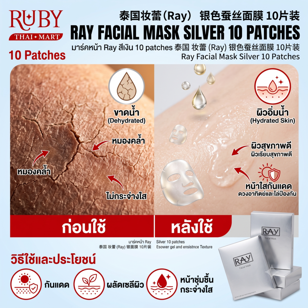 🔥 มาสก์หน้า เรย์ สีเงิน (Ray Facial Mask Silver) 10 แผ่น - ล็อคความชุ่มชื้น ผิวเด้งอิ่มน้ำ กระจ่างใส! 🔥