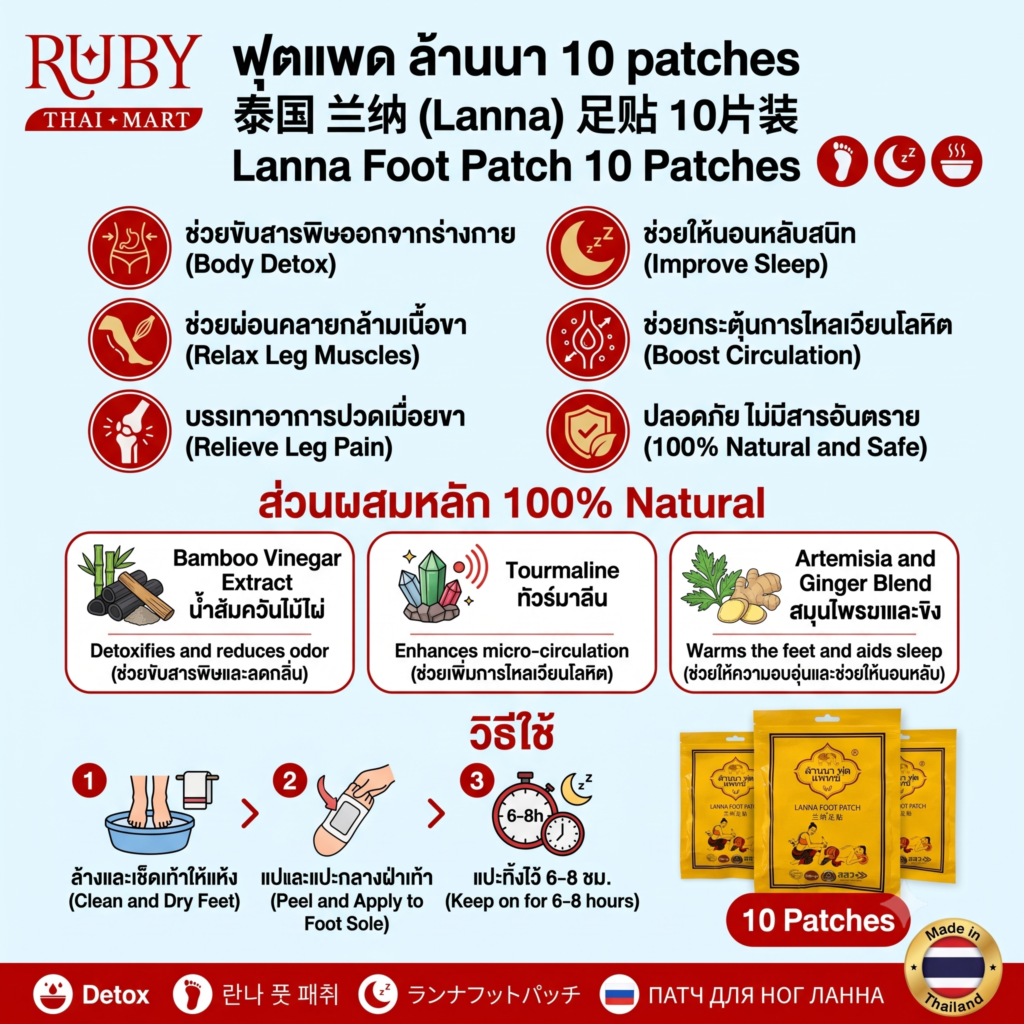 🔥 แผ่นแปะเท้า ล้านนา (Lanna Foot Patch) 10 แผ่น - สมุนไพรไทยแท้ ผ่อนคลาย ดูดซับสารพิษ! 🔥